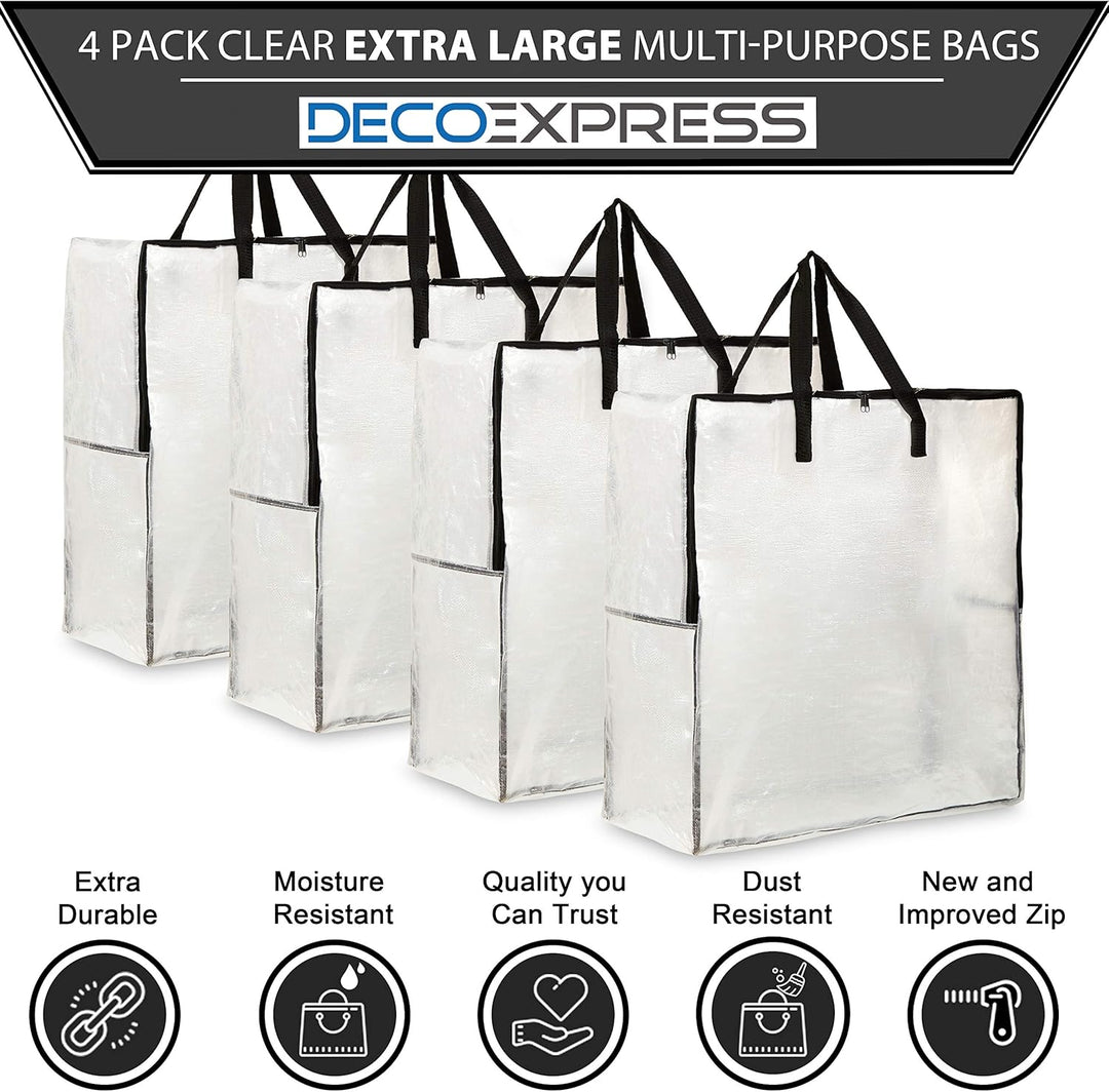 DECO EXPRESS Wäschesack Gross Mit Reissverschluss XXL, 4er Pack Aufbewahrungstasche Für Kleidung, Be