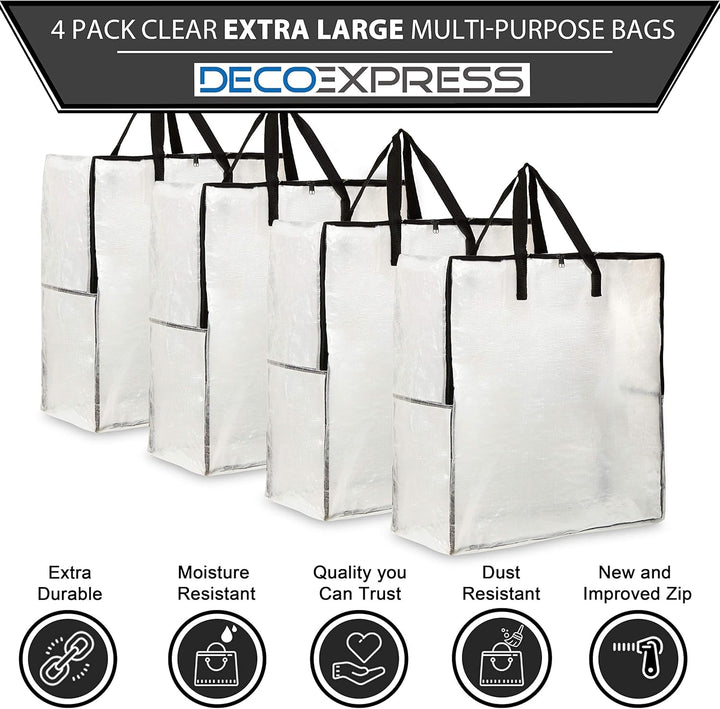 DECO EXPRESS Wäschesack Gross Mit Reissverschluss XXL, 4er Pack Aufbewahrungstasche Für Kleidung, Be
