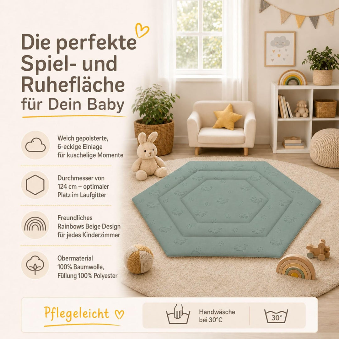 Fillikid Einlage Laufstall 6-eckig Exklusiv | Krabbeldecke Laufgitter 124 cm | Schutzeinlage Laufgit