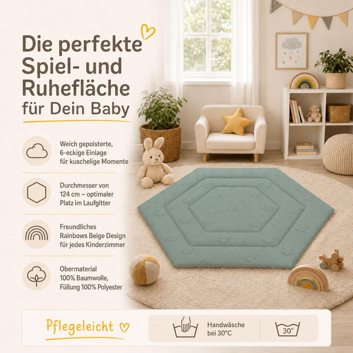 Fillikid Einlage Laufstall 6-eckig Exklusiv | Krabbeldecke Laufgitter 124 cm | Schutzeinlage Laufgit