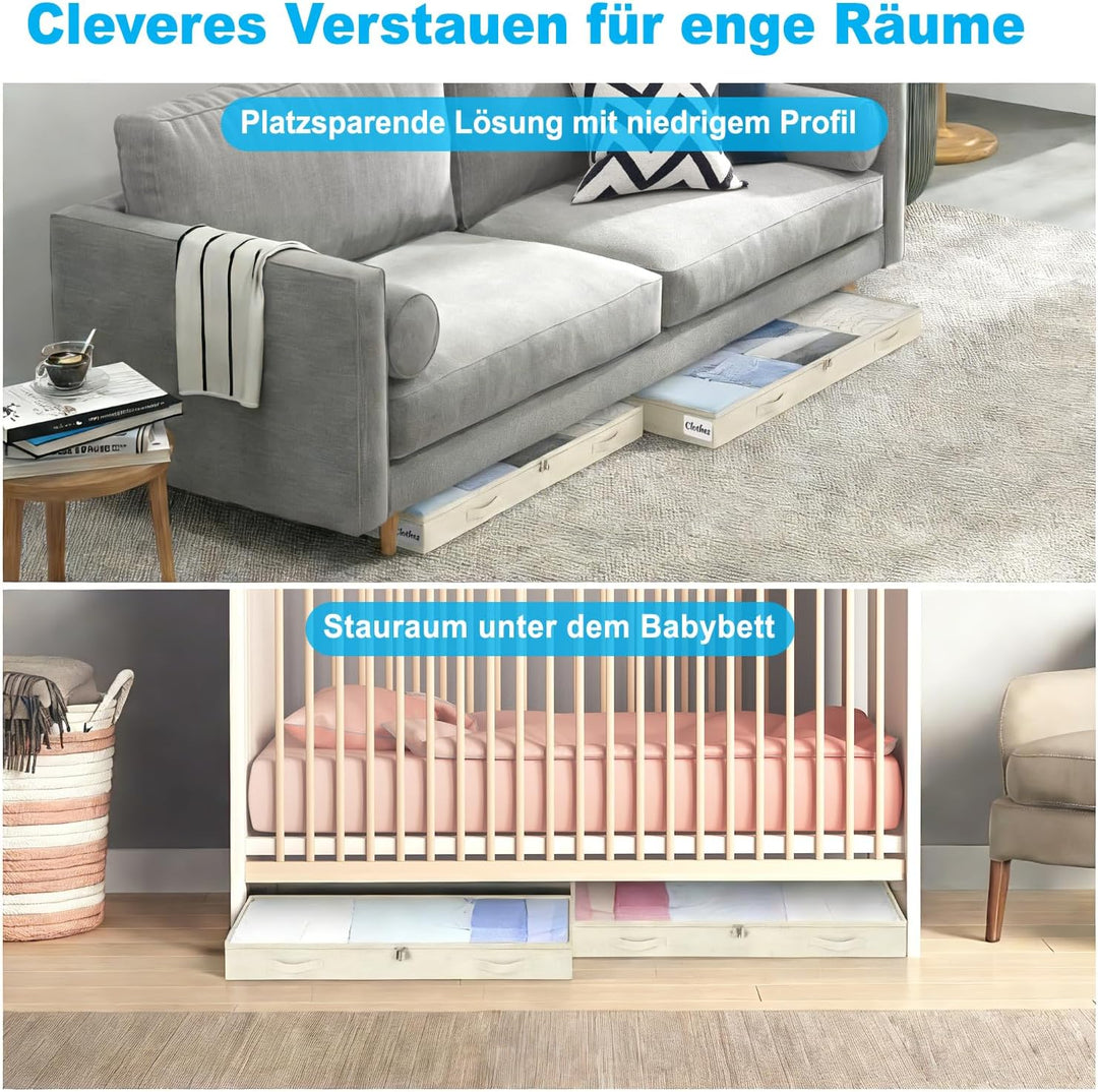 Kukikan Under Bed Storage Drawer 2 Stück Unterbettkommode und klarem Deckel, 10cm hoch Kleideraufbew