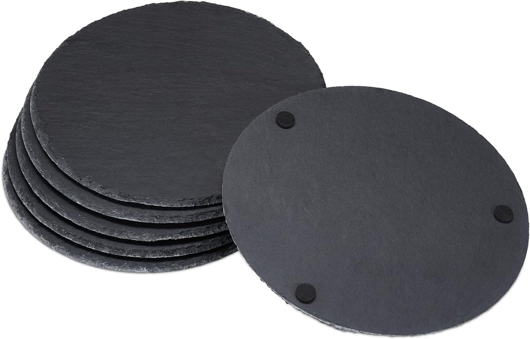 Relaxdays 24 x Schieferplatte rund, 25 cm Ø, Pizzateller zum Servieren & Beschriften, Buffet, Servie