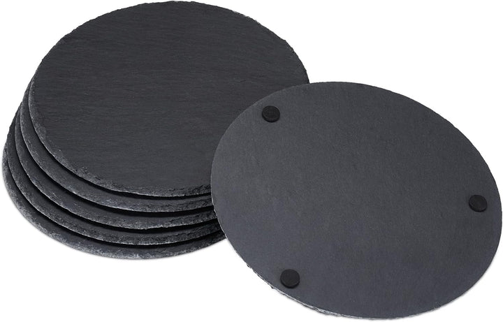 Relaxdays 24 x Schieferplatte rund, 25 cm Ø, Pizzateller zum Servieren & Beschriften, Buffet, Servie