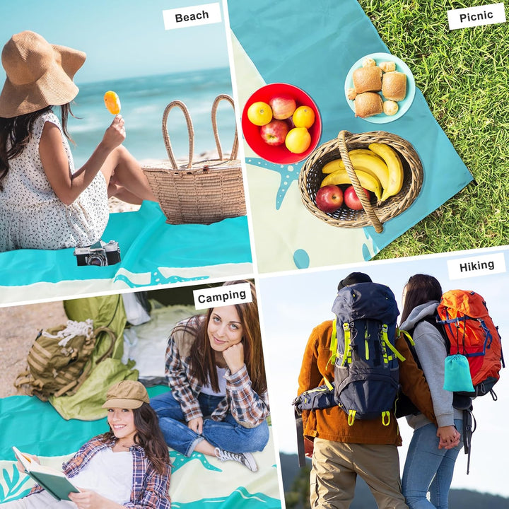 Picknickdecke sandfrei 280x300cm, Stranddecke wasserdicht 100% Nylon Material, Faltbar Strandmatte P