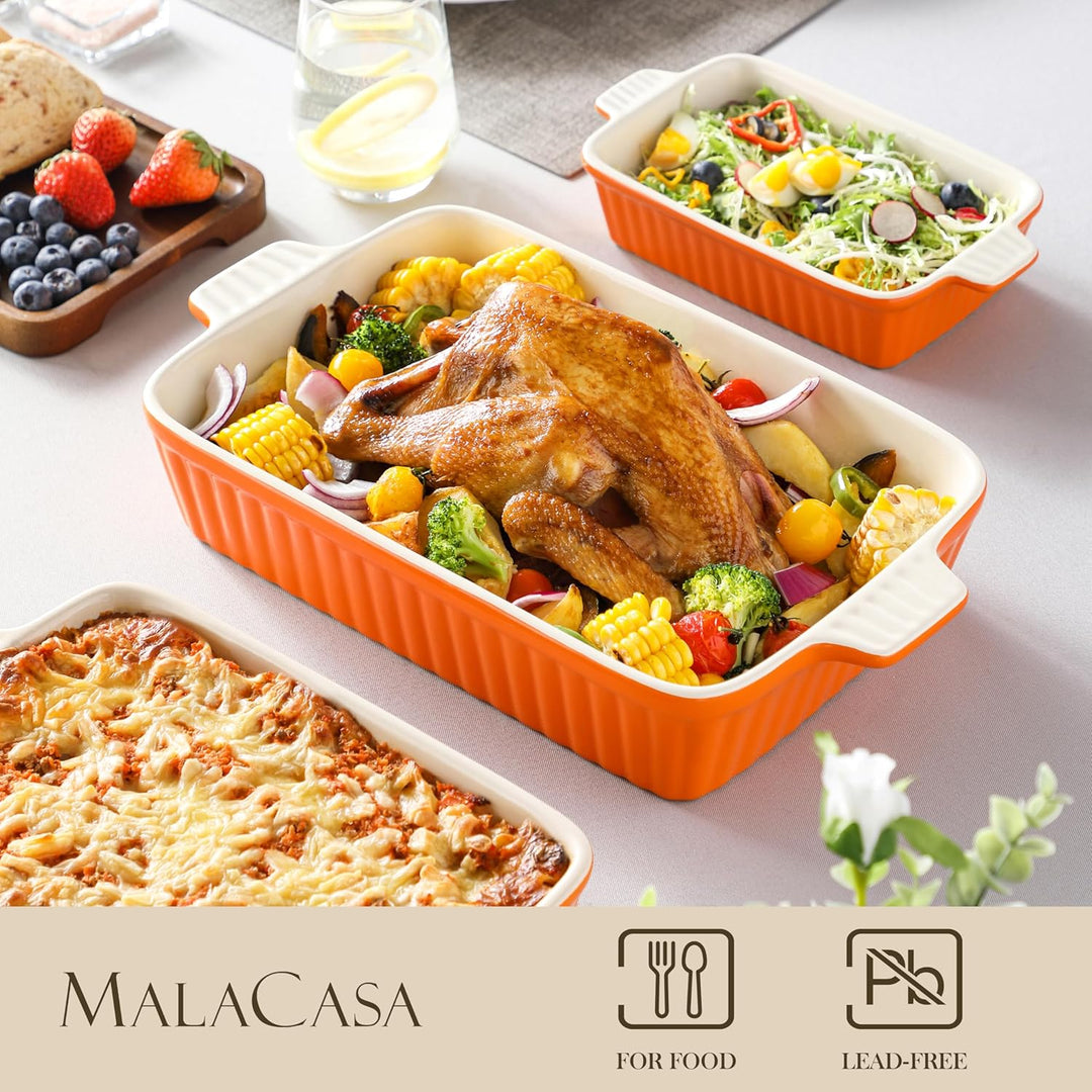 MALACASA Auflaufform, 4-teilig Set Gross & Klein Stapelbar Backformen (37, 30, 28, 24 cm) | Rechteck