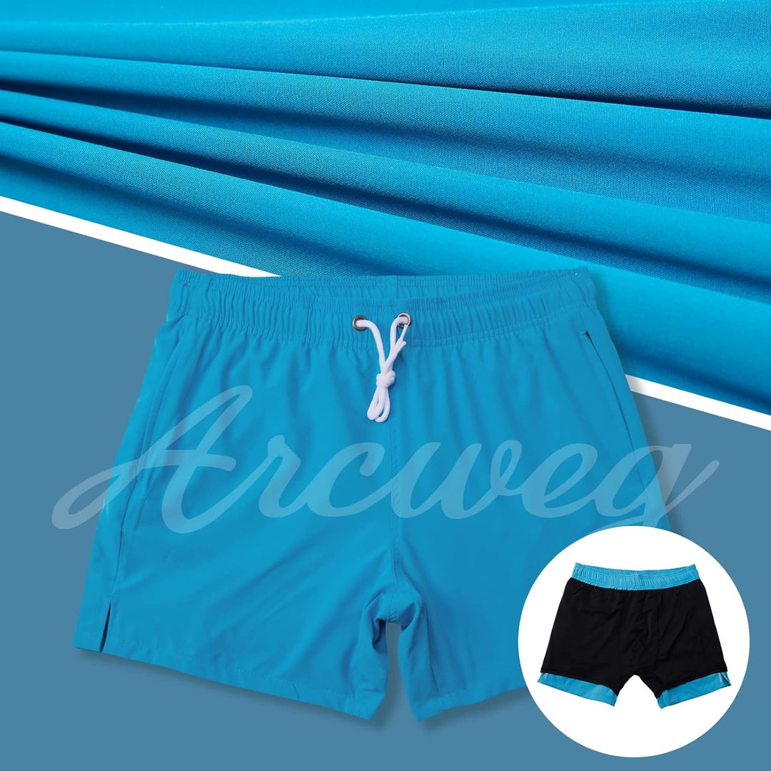 Arcweg Men's Swim Trunks Shorts with Compression Liner 2 in 1 Quick Dry Swimming Shorts with Boxer B