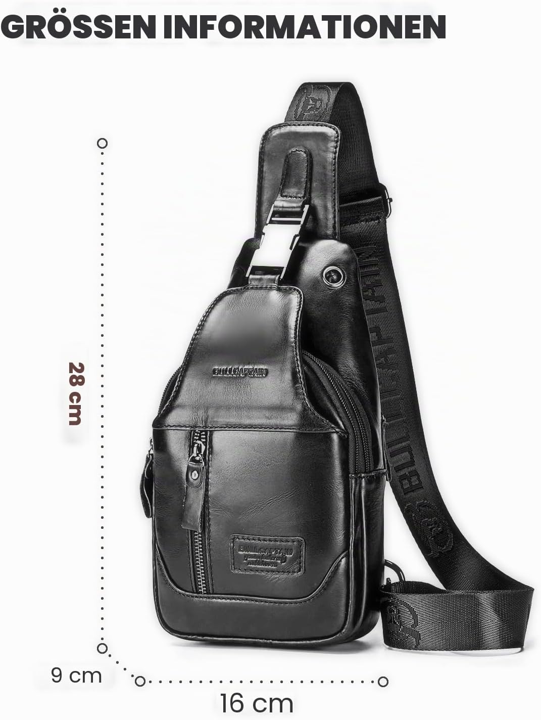 LOONGYOON Herrenbrusttasche aus Leder Umhängetasche mit Kopfhöreröffnung Studie über Sportreisen Mul