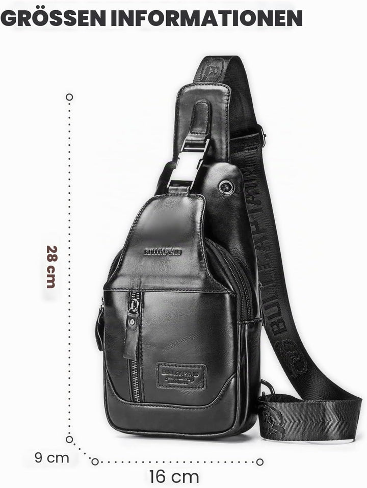 LOONGYOON Herrenbrusttasche aus Leder Umhängetasche mit Kopfhöreröffnung Studie über Sportreisen Mul