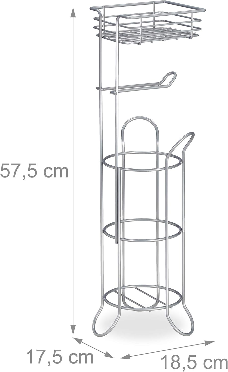 Relaxdays Toilettenpapierhalter stehend, mit Ablage, 3 Rollen Klopapier, modern, Metall, HBT: 57,5x1