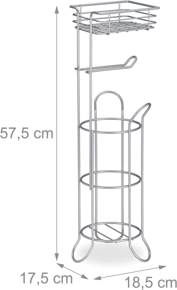 Relaxdays Toilettenpapierhalter stehend, mit Ablage, 3 Rollen Klopapier, modern, Metall, HBT: 57,5x1