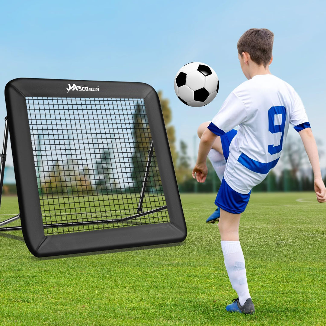 Rebounder für Fussball, 6-Fach verstellbares Rebounder-Netz mit Schutzrand &amp; Heringen, Soccer-Traini