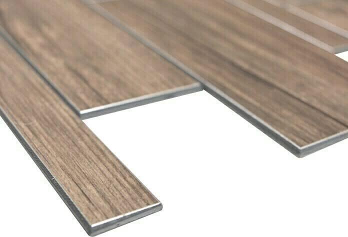 Selbstklebnde Mosaikmatte Verbund Alu Holzoptik Braun für WAND KÜCHE Wandverblender Fliesenspiegel V