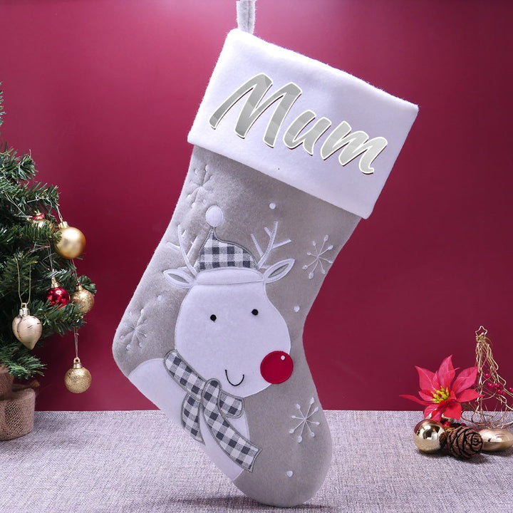Varsany Premium Personalisierte Grau Rentier Weihnachtsstrümpfe - Passende Custom Xmas Strümpfe für