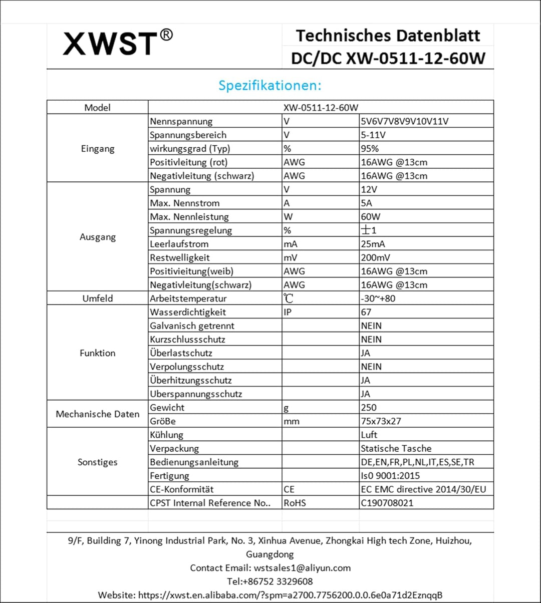 DC DC Spannungswandler 5-11V 5V6V7V8V9V10V11V auf 12V Aufwärtswandler 5A 60W Wechselrichter Auto Net