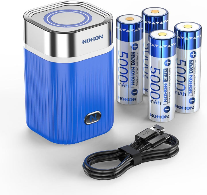 4 Fach Batterieladegerät für 21700 Akku, 5V Schnellladegerät 5000mAh 21700 Lithium-Ionen Akku Set, Ü