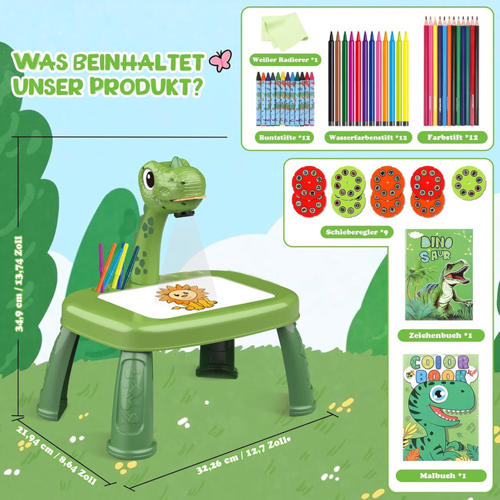 Dinosaurier Zeichenprojektor für Kinder mit 72 Mustern Kinder Projektor mit Bleistiften,Buntstiften,