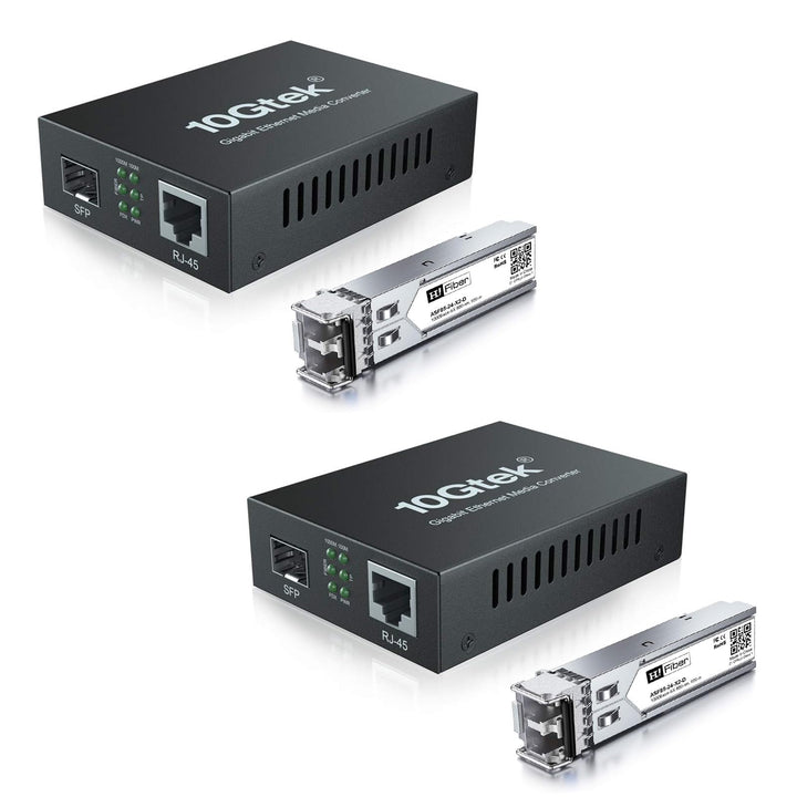 H!Fiber.com 2 Stück, Gigabit Ethernet Medienkonverter, 1.25G SFP zu RJ45 Glasfaser zu Kupfer, mit ei