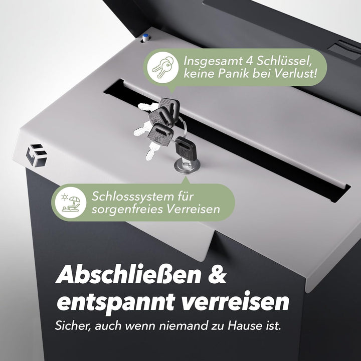 Briefkasten RAL 7021 Schwarz-grau | Vom Briefträger entwickelter XL-Wandbriefkasten für Päckchen & P
