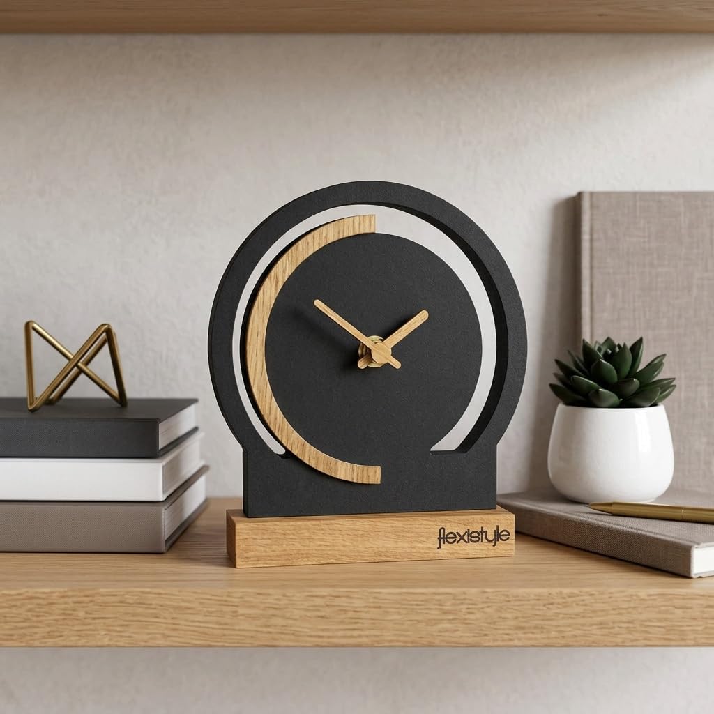 FLEXISTYLE Modern standuhr klein aus Holz Eiche Wohnzimmer Badezimmer (Style 4), Style 4