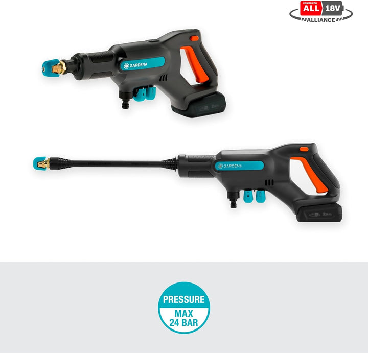Gardena Akku-Mitteldruckreiniger AquaClean 24/18V P4A Premium Set: Akku-Reiniger mit voller Ausstatt