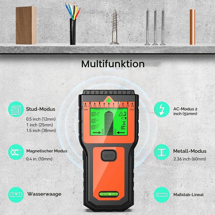 Leitungsfinder - Multifunktionaler Stud Finder mit LCD-Display &amp; Audio-Alarm, Kabel- und Metallsuche