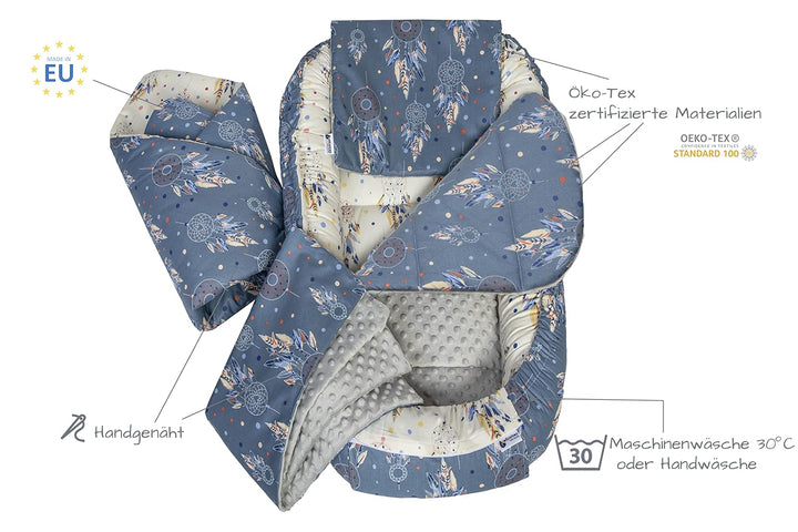 Medi Partners 5 teilig Babynestchen Set Babynest 100x60x15 herausnehmbarer Einsatz Bett Kuschelnest