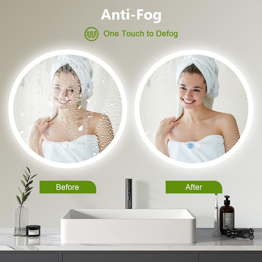 LED Spiegel Bad mit Beleuchtung 80cm Rund - Dimmbar mit 3 Lichtfarben (3500K-6500K), Touch-Schalter,
