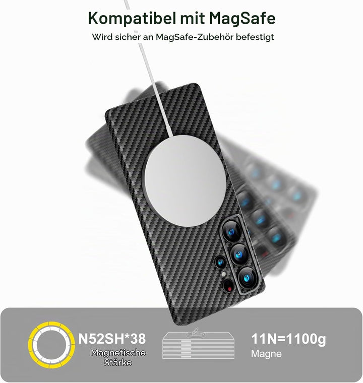 memumi Magnetische Carbon Hülle für Galaxy S25 Ultra,Ultradünne Handyhülle, Hülle aus echter Aramidf