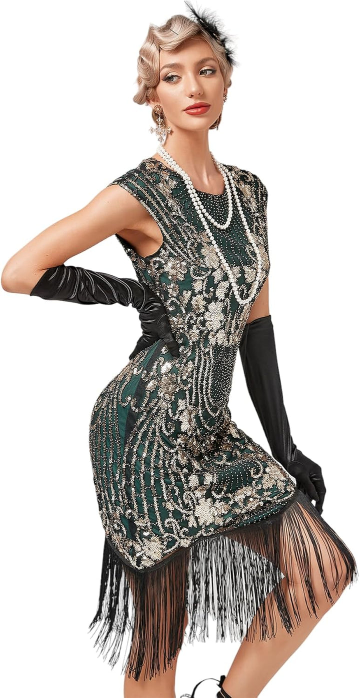 1920s Kleid Damen Flapper Charleston Kleid Gatsby Pailletten Cocktail Abschlussballkleid Party Kostü