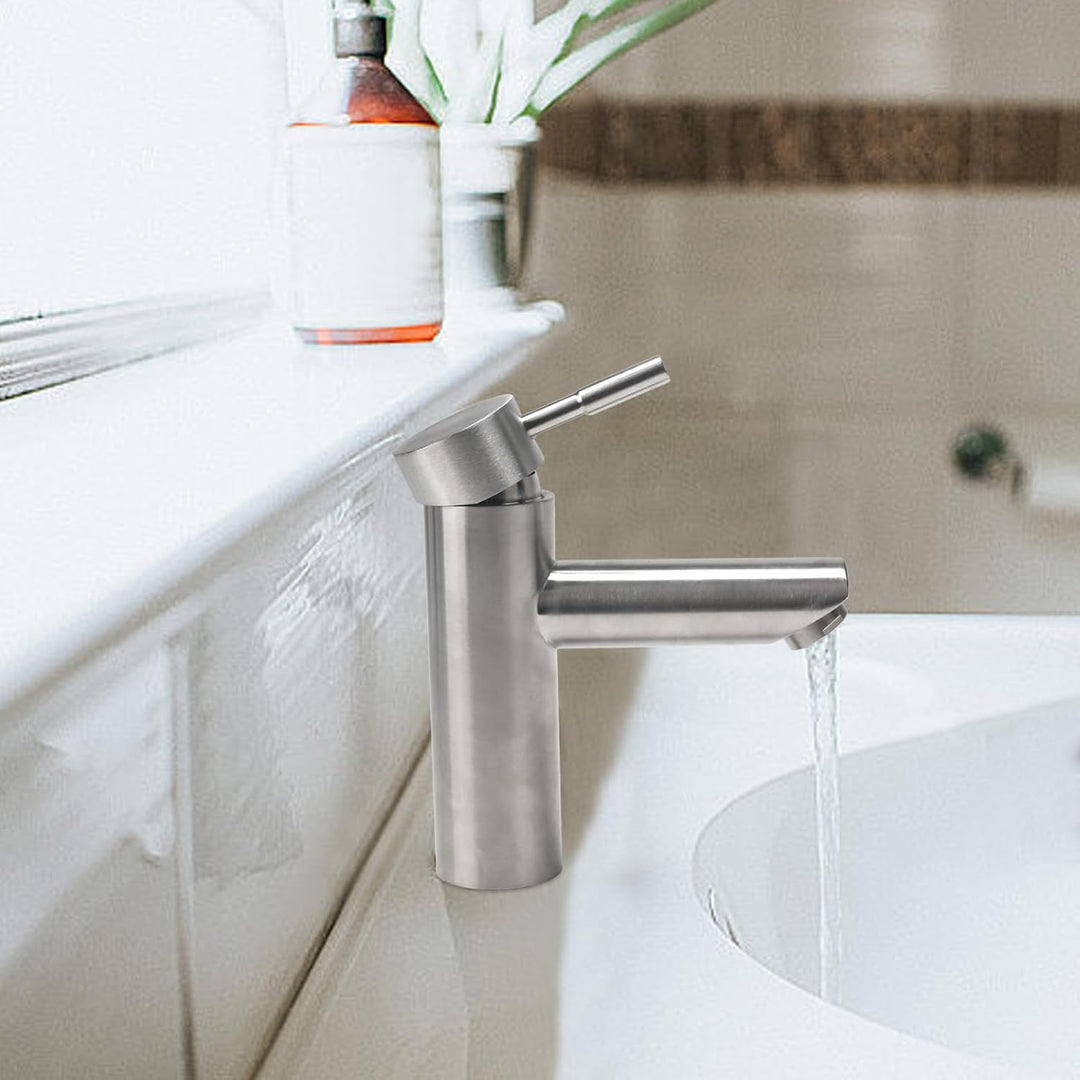 Wasserhahn Bad Edelstahl 304, Waschtischarmatur Infache Montage, Armatur Badezimmer mit Schlauch, Mi