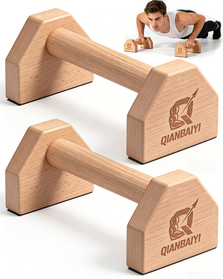 Liegestützgriffe aus Holz, 2er Set Parallettes Calisthenics Griffe, rutschfest, gelenkschonend, stab