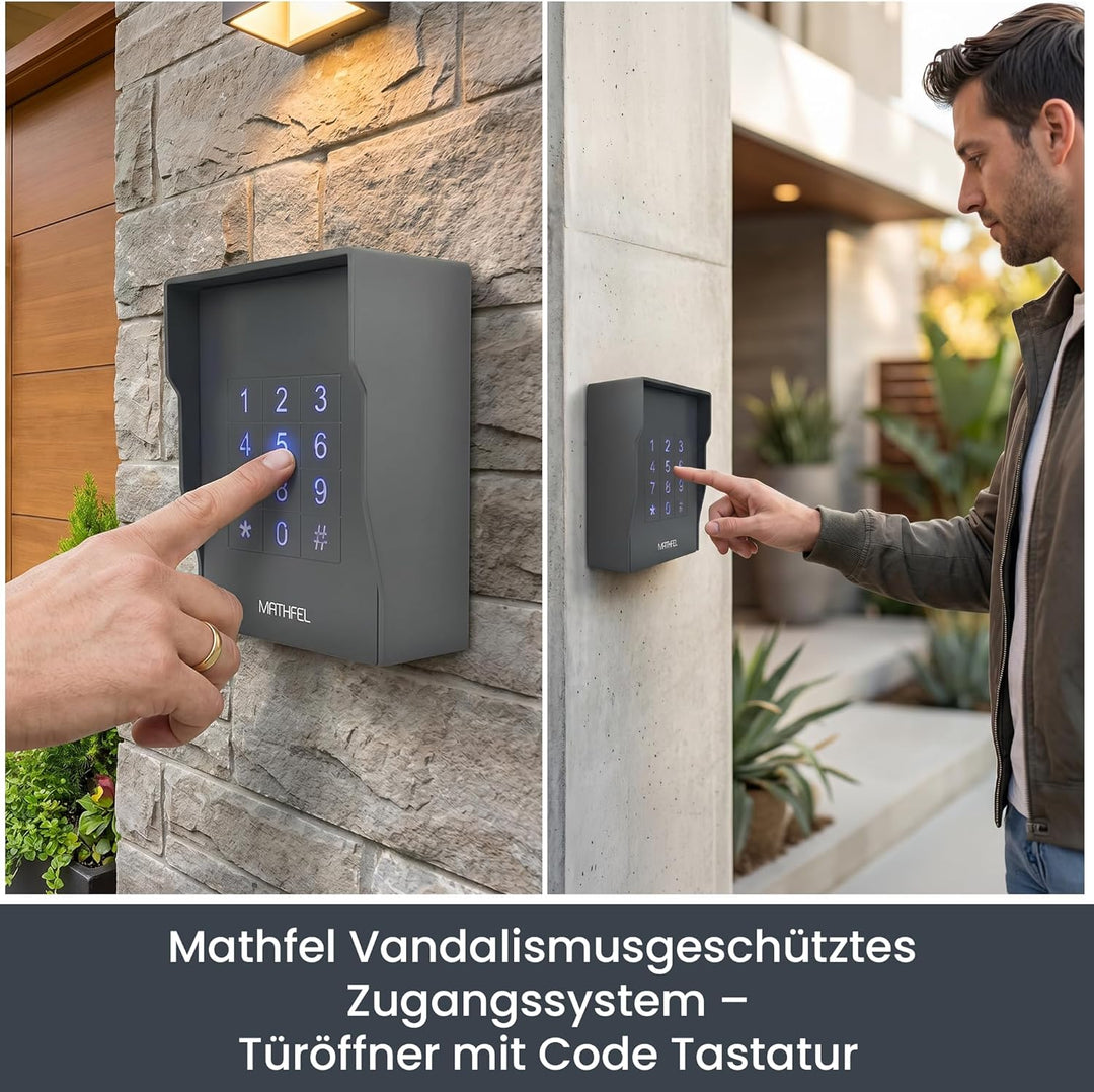 MATHFEL Vandalismusgeschütztes Zugangssystem Codeschloss Türöffner aufputz, Farbe Anthrazit… (Aufput