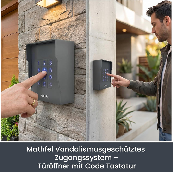 MATHFEL Vandalismusgeschütztes Zugangssystem Codeschloss Türöffner aufputz, Farbe Anthrazit… (Aufput