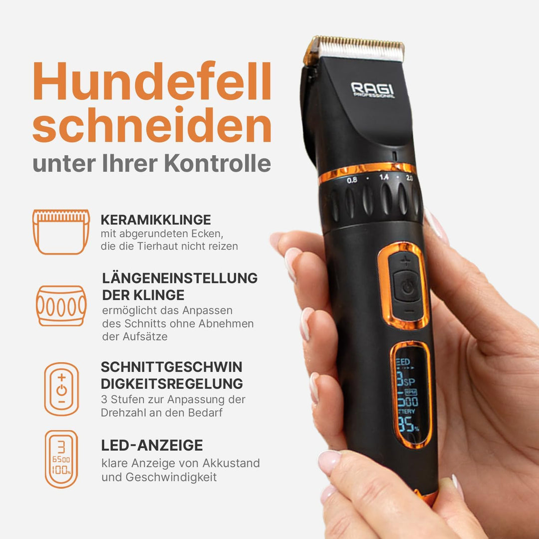 RAGI Hundeschermaschine - Schermaschine Hund Schnurlosen - Leise Wiederaufladbarer Hundehaarschneide