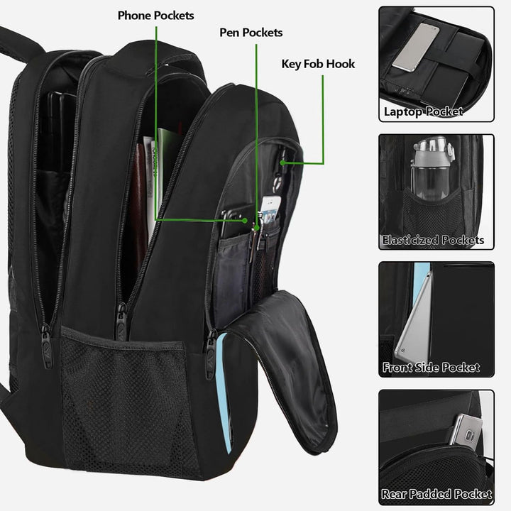 MATEIN Business Rucksack, 17,3 Zoll Laptoptasche, USB, Blau Schwarz | Mit Laptopfach, Wasserdichter