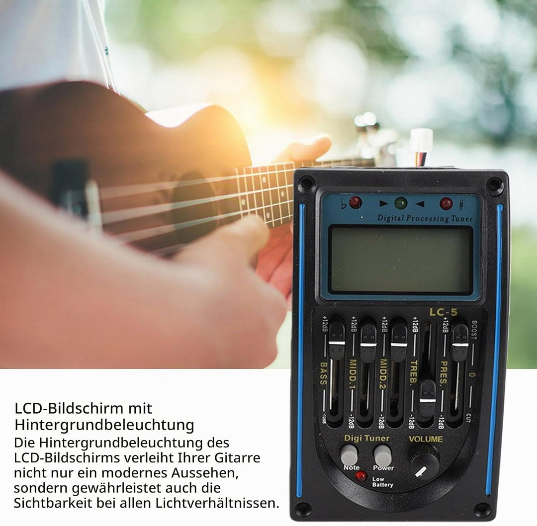 5 Band Tonabnehmer, EQ Equalizer Piezo Digital Tuner Tonabnehmer für Akustikgitarre