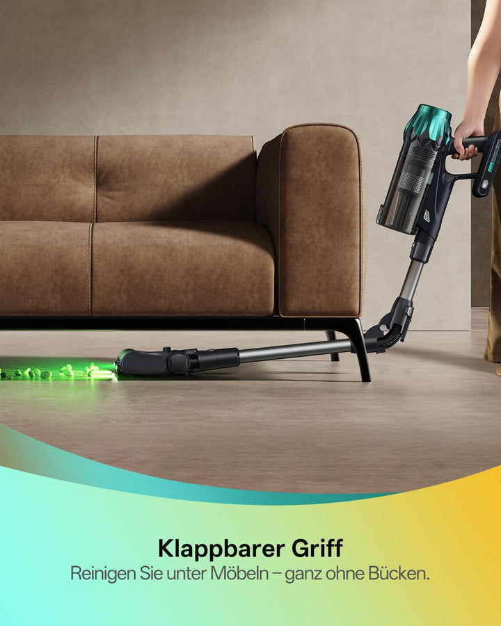 Vexilar Akku Staubsauger 55KPa/600W/60Min, Staubsauger Kabellos mit Flex-Gelenk, Green LED, Touchscr