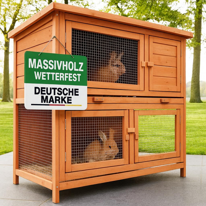 zooprinz Premium Hasenstall Mukkel – Kaninchenstall aus edlem massiven Vollholz ideal für draussen –