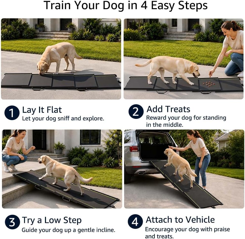 unipaws 220cm Extra Lange Teleskop Hunderampe für Auto, SUV &amp; LKW, 51cm Breite Tragbare Haustierramp