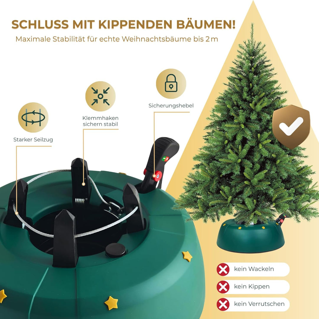 Stabiler Christbaumständer für Baumhöhe bis 2m, mit Fusspedal und Einseiltechnik, inkl. 2L Wassertan
