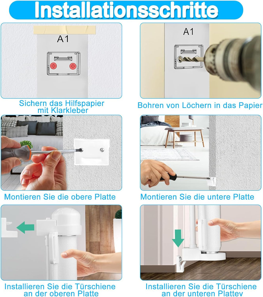 Aufun Treppenschutzgitter Türschutzgitter ausziehbar, Treppenhäusergitter, Absperrgitter mit Kinders