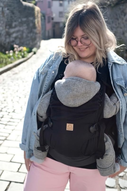 Ruckeli NEO Babytrage, Black Superior | Innovative Magnet-Schnallen, Integrierter Hüftsitz, Ergonomi