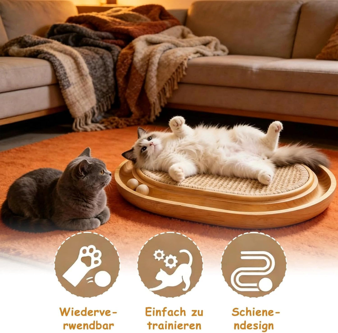 Katzen Kratzbrett, 2 in 1 Kratzbretter Katze und Katzenspielzeug Kugelbahn Holz, 43x33x2,5cm Kratzma