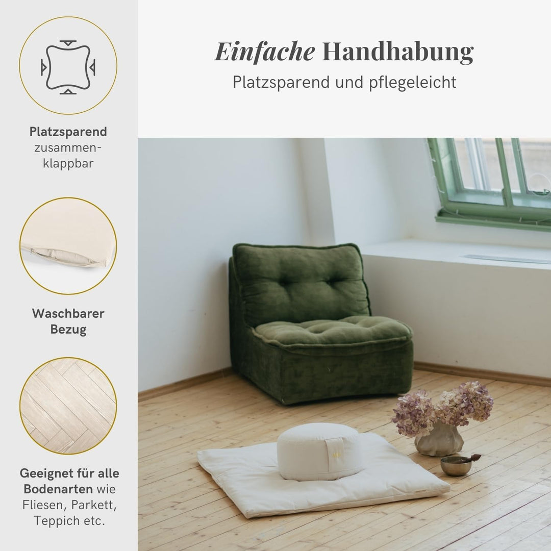 Lotuscrafts Meditationsmatte Zabuton Deluxe - Extra Dick - Meditationskissen Unterlage für entspannt