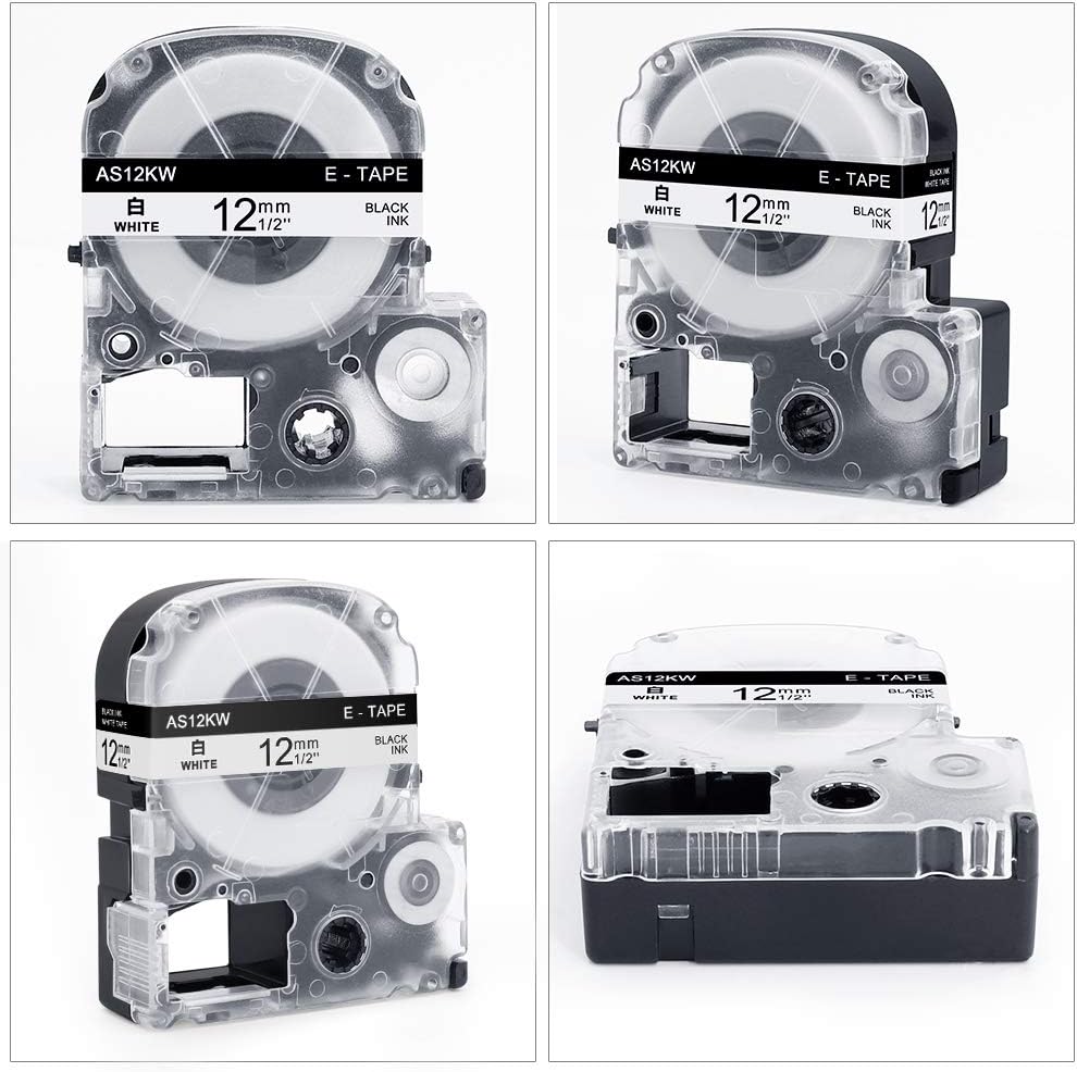 Invoker kompatible Schriftband als Ersatz für Epson SS12KW LC-4WBN4 LC-4WBN9 Etikettenband 12mmx8m,f