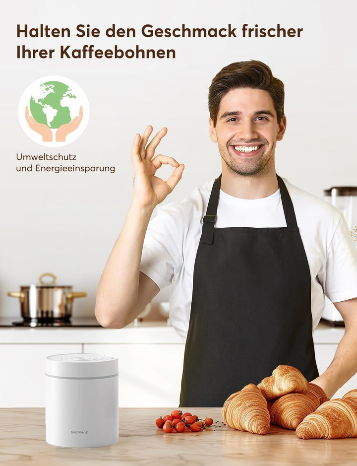 OUTPEAK Neo 2025 Kilo Auto-Vakuum-Kaffeedose, 1,5 l Fassungsvermögen für 500 ml Kaffeebohnen, Ein-Kn