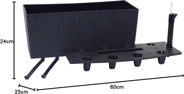 Kunststoff Blumenkasten Rato Case L 60 cm anthrazit mit Wasserspeicher + Überlauf