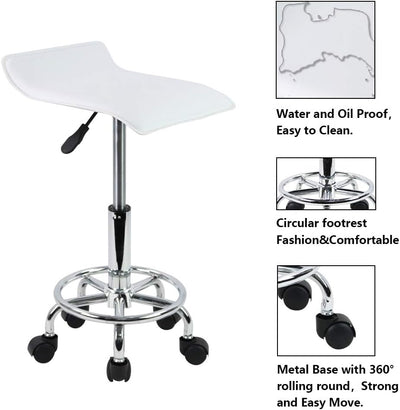 KKTONER Rollhocker Bürohocker quadratische Form Höhenverstellbar 45-61cm Weiss, Weiss