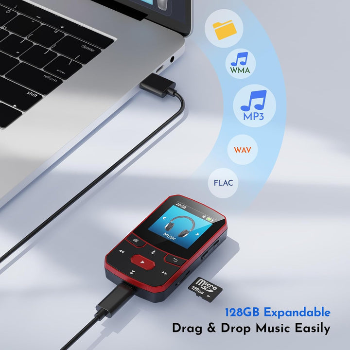 64GB MP3 Player Bluetooth 5.3, Clip Sport Musikplayer mit Blindbedienung, Tragbarer 29g Mini Audiopl