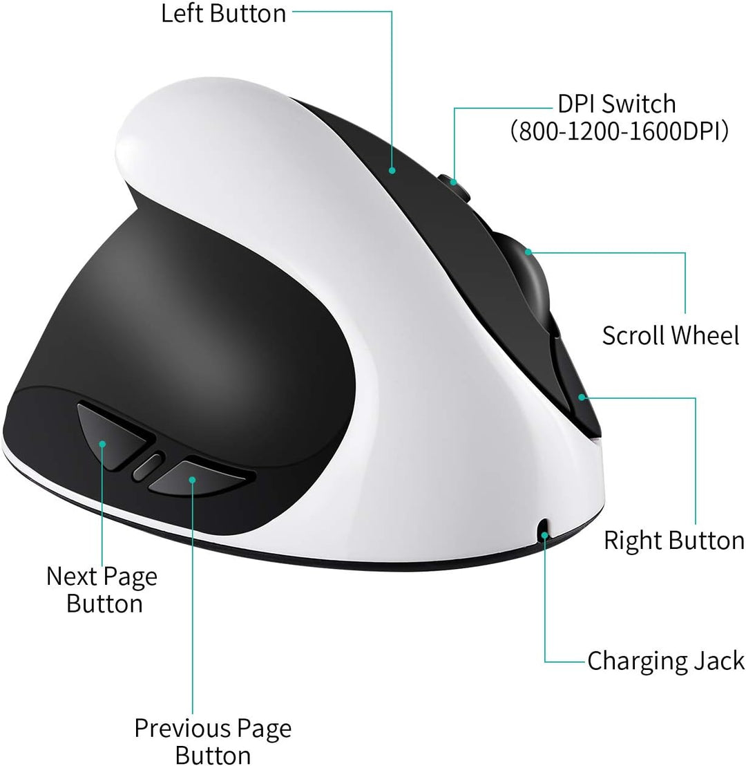 Linkshändermaus, wiederaufladbare AURTEC-2,4G-Drahtlos-Ergonomische Vertikale Mäuse mit USB-Empfänge